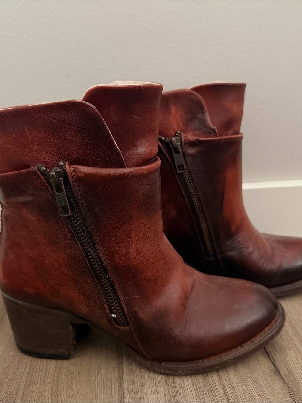 Freebird by Steven Distressed Chestnut Brown Leather Ankle Boots
